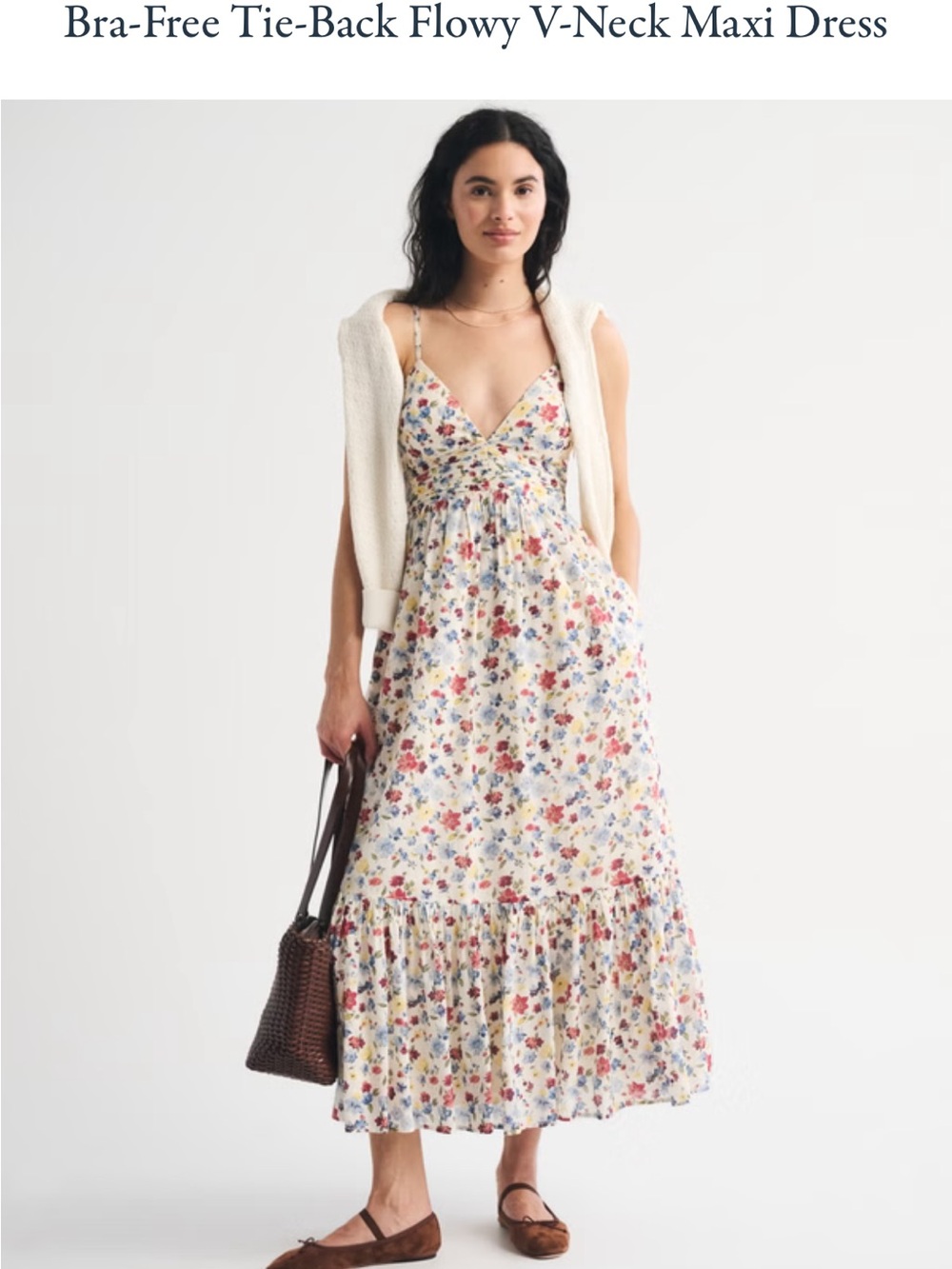 Abercrombie & Fitch Bra-Free Tie-Back Flowy V-Neck Floral Maxi Dress